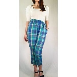 80’s Vintage ‘Jantzen’ Pastel Plaid High Paper Bag Waist Cropped Pants